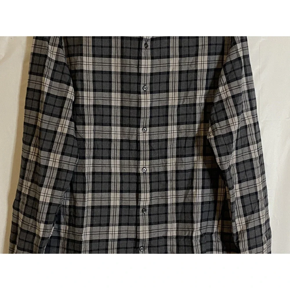 Banana Republic Men Shirt Size M Button Down‎ Gray Plaid Long Sleeve Dress Shirt